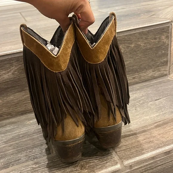 Ariat ATS Gold Rush Fringe Brown Leather Western Boots - Picture 4 of 8